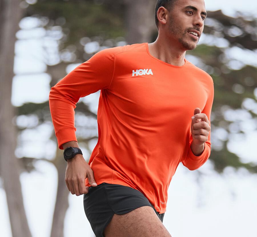 Hoka One One Top Panske Oranžové - Performance 3/4 Sleeve - 73910-GXCB